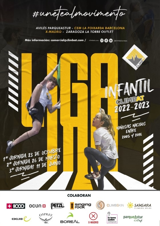 1ª JORNADA LIGA INFANTIL CLIMBAT - AVL · BCN · MAD · ZGZ - 23 OCTUBRE 2022 - Inscríbete