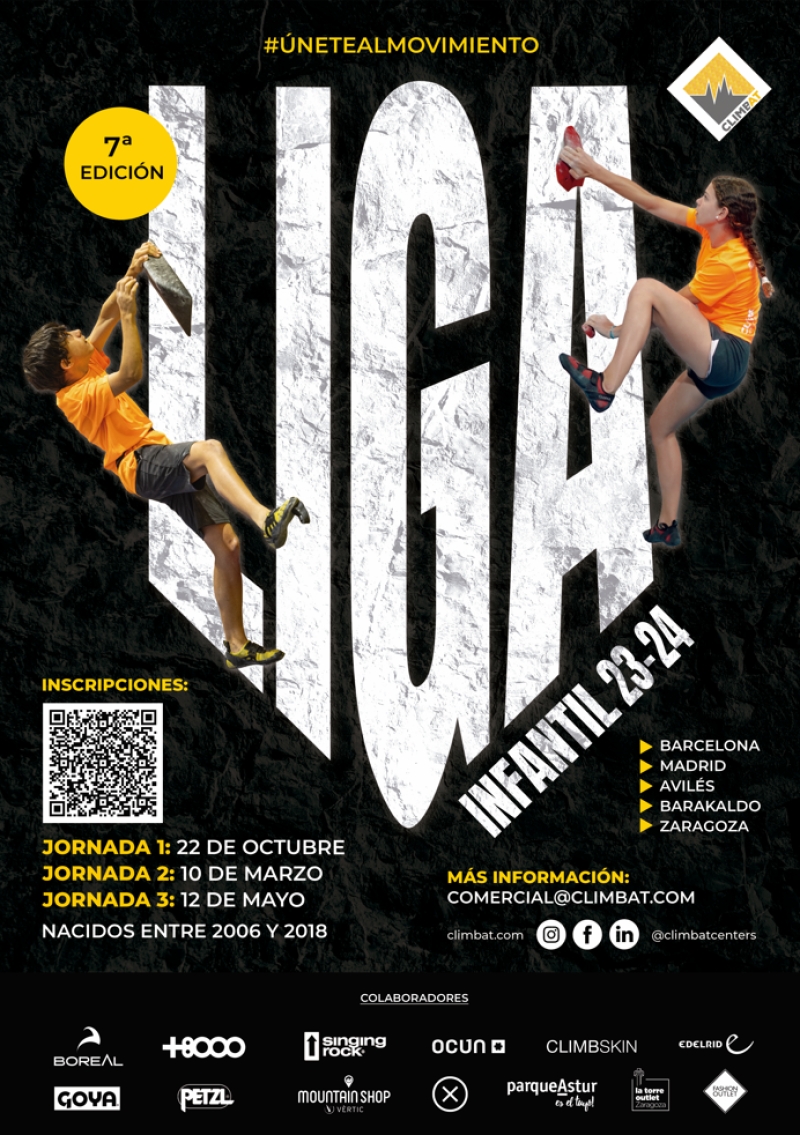 1ª JORNADA LIGA INFANTIL CLIMBAT - AVL · BCN · MAD · ZGZ · BKD  - 22 DE OCTUBRE 2023 - Inscríbete